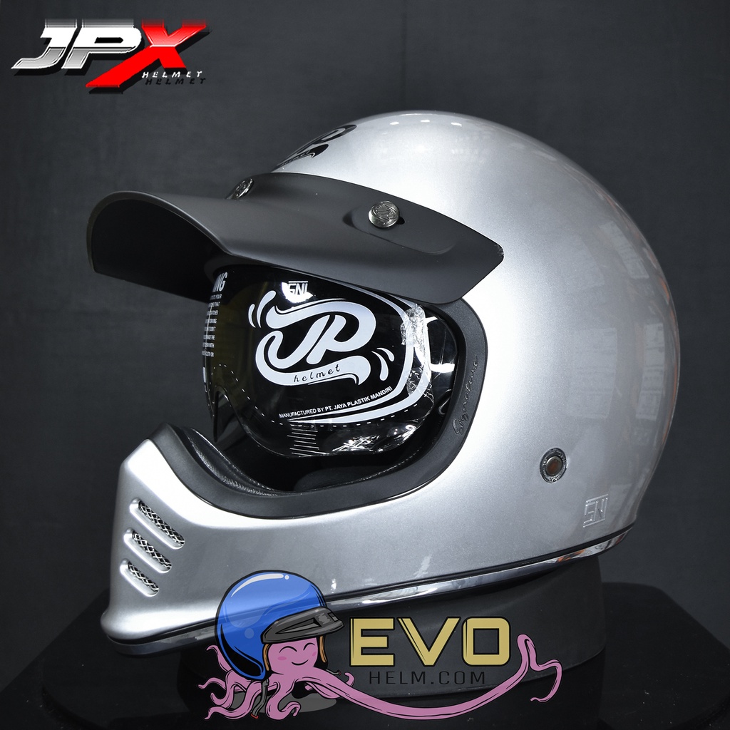 HELM JP SIGNATURE SILVER GLOSSY METALIC ORIGINAL HELM JP CAKIL JP SIGNATURE SOLID GREY JPX JP RETRO