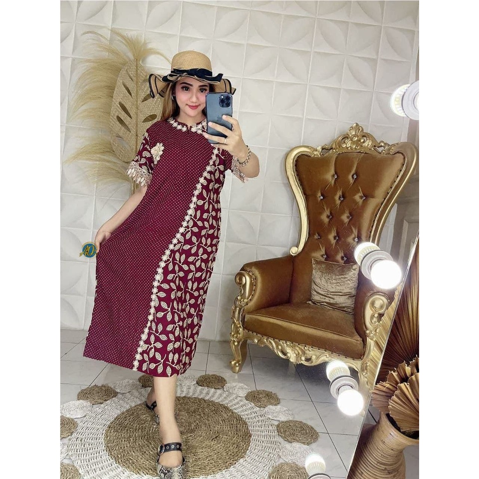 Daster Renda Arab Renda Melati Jihan Rayon Premium Dress Renda Lengan Pendek Baju Wanita Casual LD 110 cm