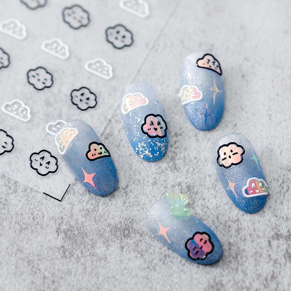 AUGUSTINA Agustina Stiker Nail Art Pesona Relief Awan Bulan Hitam Perekat DIY Alat Kuku