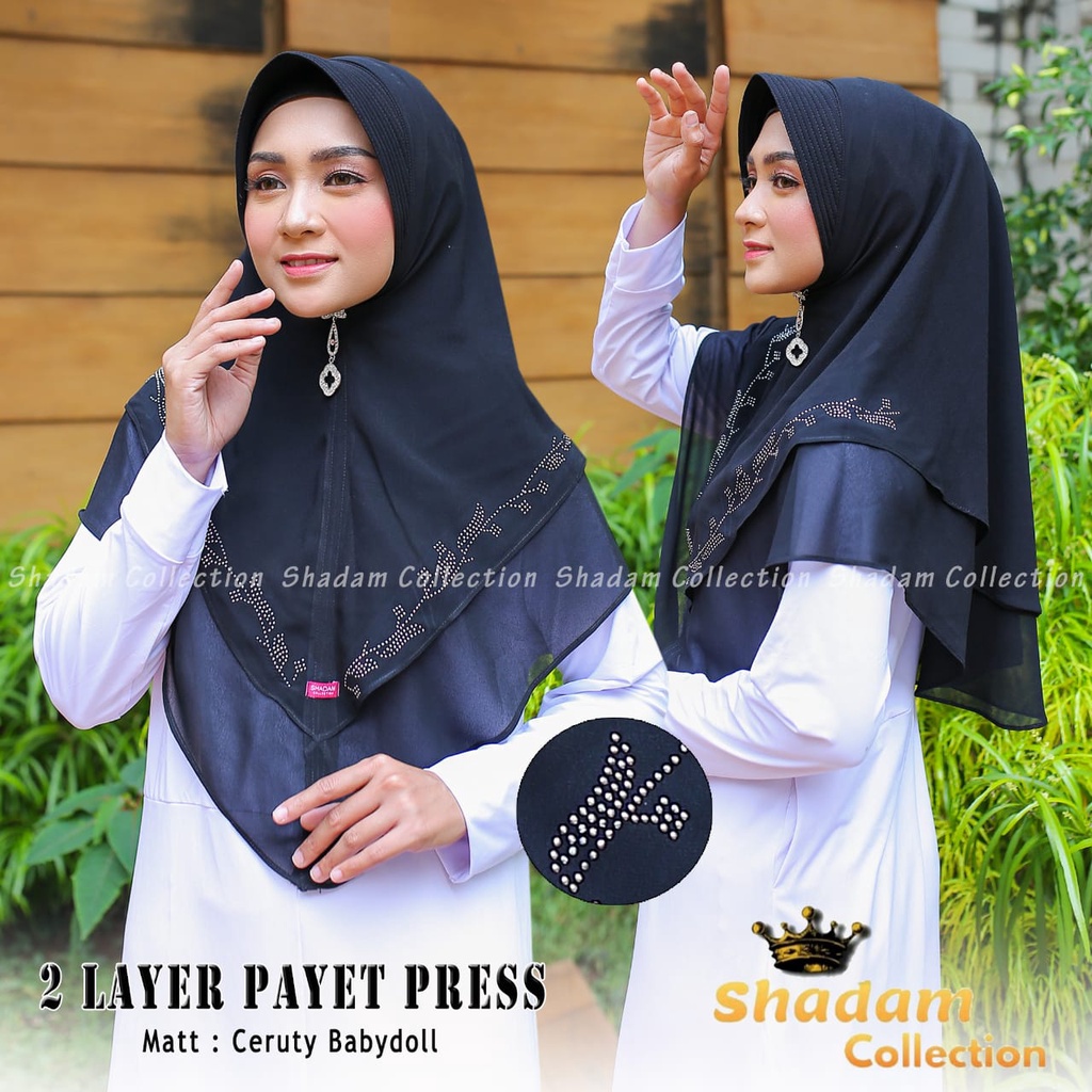 (BUNGA) Kerudung/Khimar Instan 2 Layer Payet Press Ceruty Babydoll