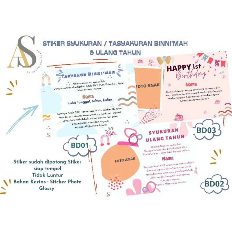 

[SUPER MURAH GRATIS ONGKIR] Stiker syukuran/tasyakuran Binni'mah/syukuran ulang tahun