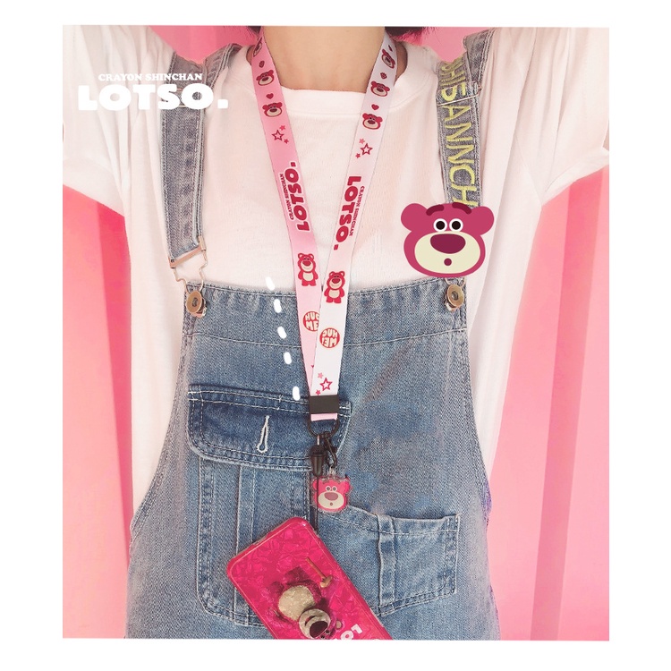 Pink strawberry kartun beruang ponsel lanyard wanita halter pendek dan panjang rantai bersih merah t