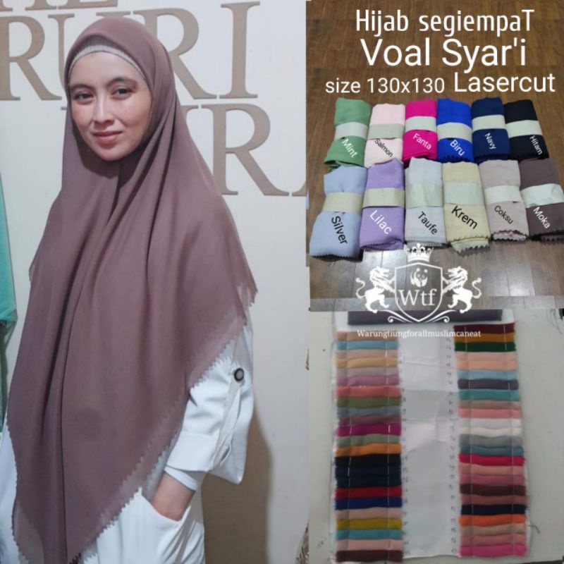 Hijab Voal Premium segi empat JUMBO size 130x130 || Voal Polos Syar'i lassercut
