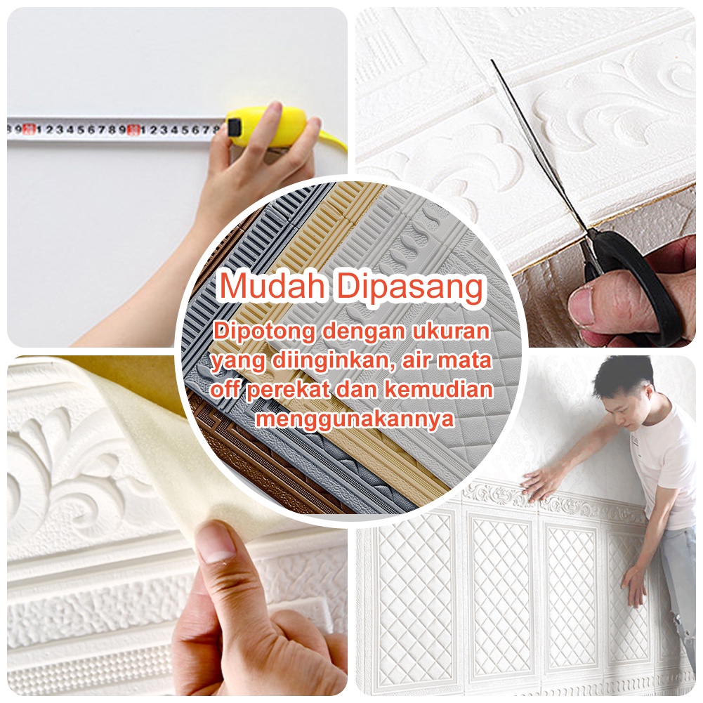 Wallpaper Dinding Foam Pintu Emboss Wallpaper 3D 70x90CM