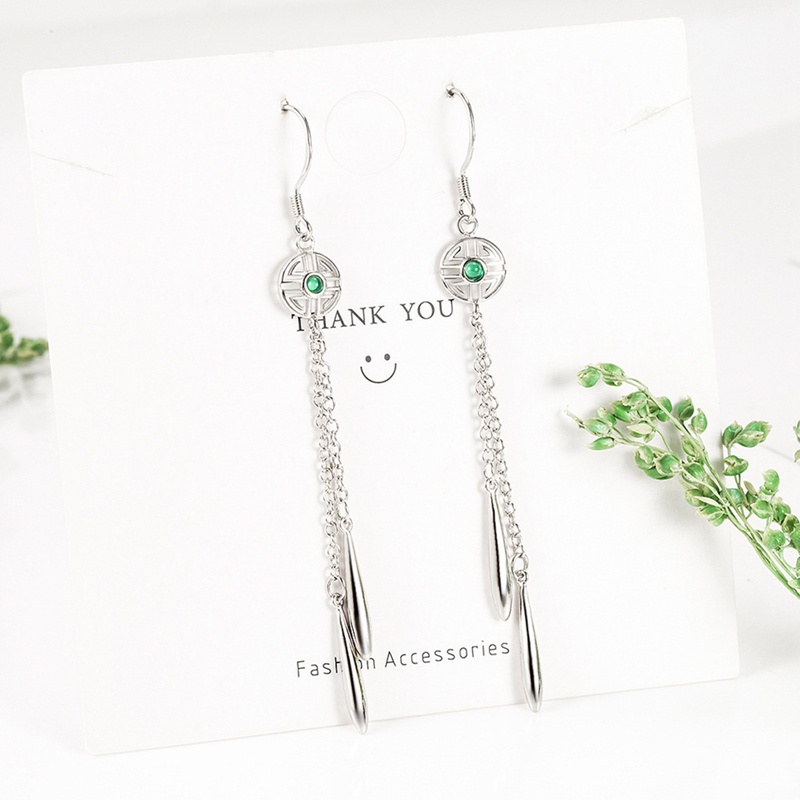 Anting Kait Rumbai Panjang Bentuk Segitiga Geometris Bahan 925 Silver Untuk Wanita