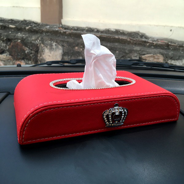 Kotak Tempat Tisu Mobil Car Dashboard Tissue Box Kulit Sintentis Bentuk D BLINK DAD CROWN MAHKOTA