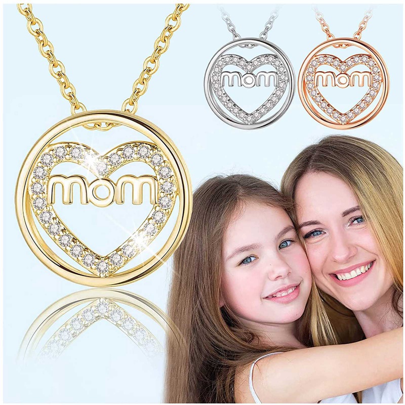 Kalung Rantai Dengan Liontin Hati Motif Tulisan Mom Untuk Hadiah Hari Ibu