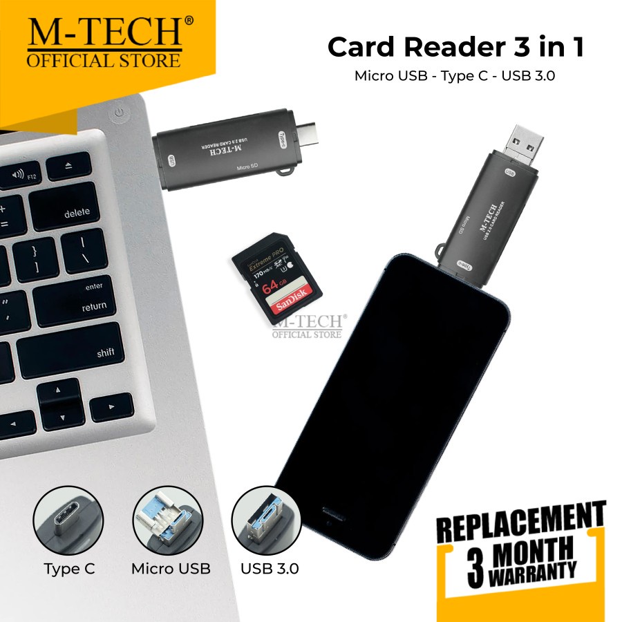 M-Tech CR30 USB TypeC Card Reader 3.0 MICRO USB 3IN1 SD CARD OTG