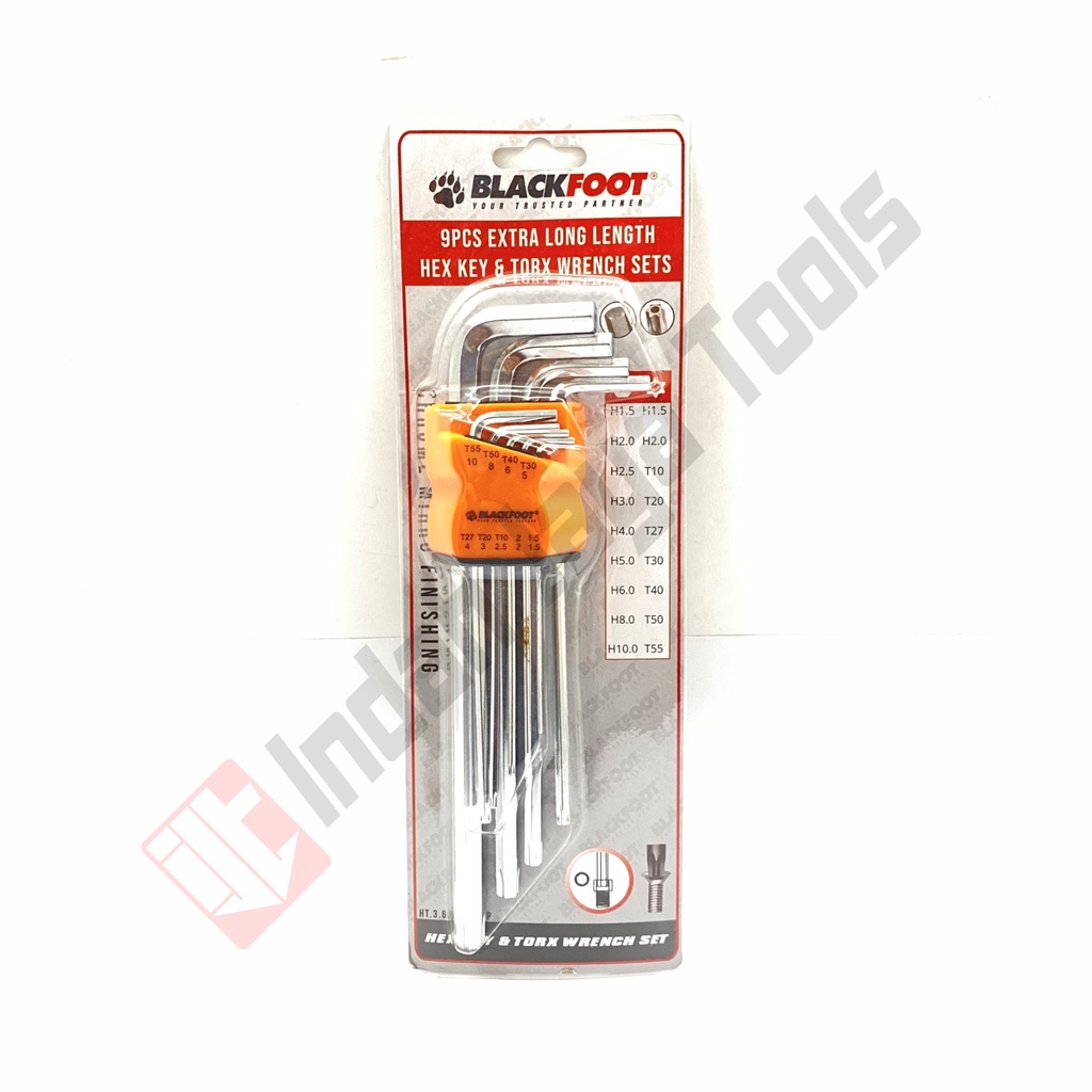 BLACKFOOT KOMBINASI Kunci L Long + BINTANG Set 9 Pcs Hex Torx Key Set