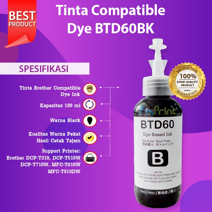 CMYK Tinta Premium D60BK BT-D60 BT5000 Pengganti Original Ink T420w T520w T720dw T920dw T220 T310