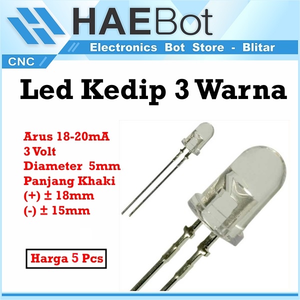 [HAEBOT] Lampu Led flip flop RGB Merah Hijau Biru Flashing Layangan 3V Kedip 3 warna 5mm Elektronik 5pcs