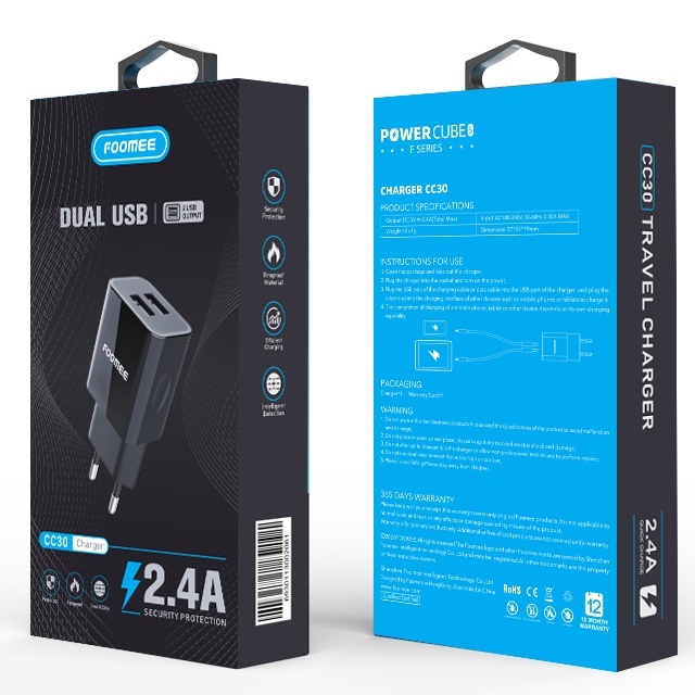 Adaptor Charger FOOMEE CC30 Charger Dual Port USB Fast Charging 2.4A