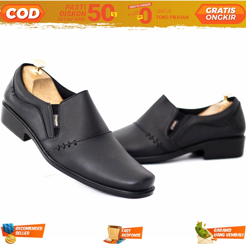 Sepatu Slip On Formal Pria Casual Kulit Sapi Asli Premium Hak 4cm Ujung Lancip Black & Brown - Panto