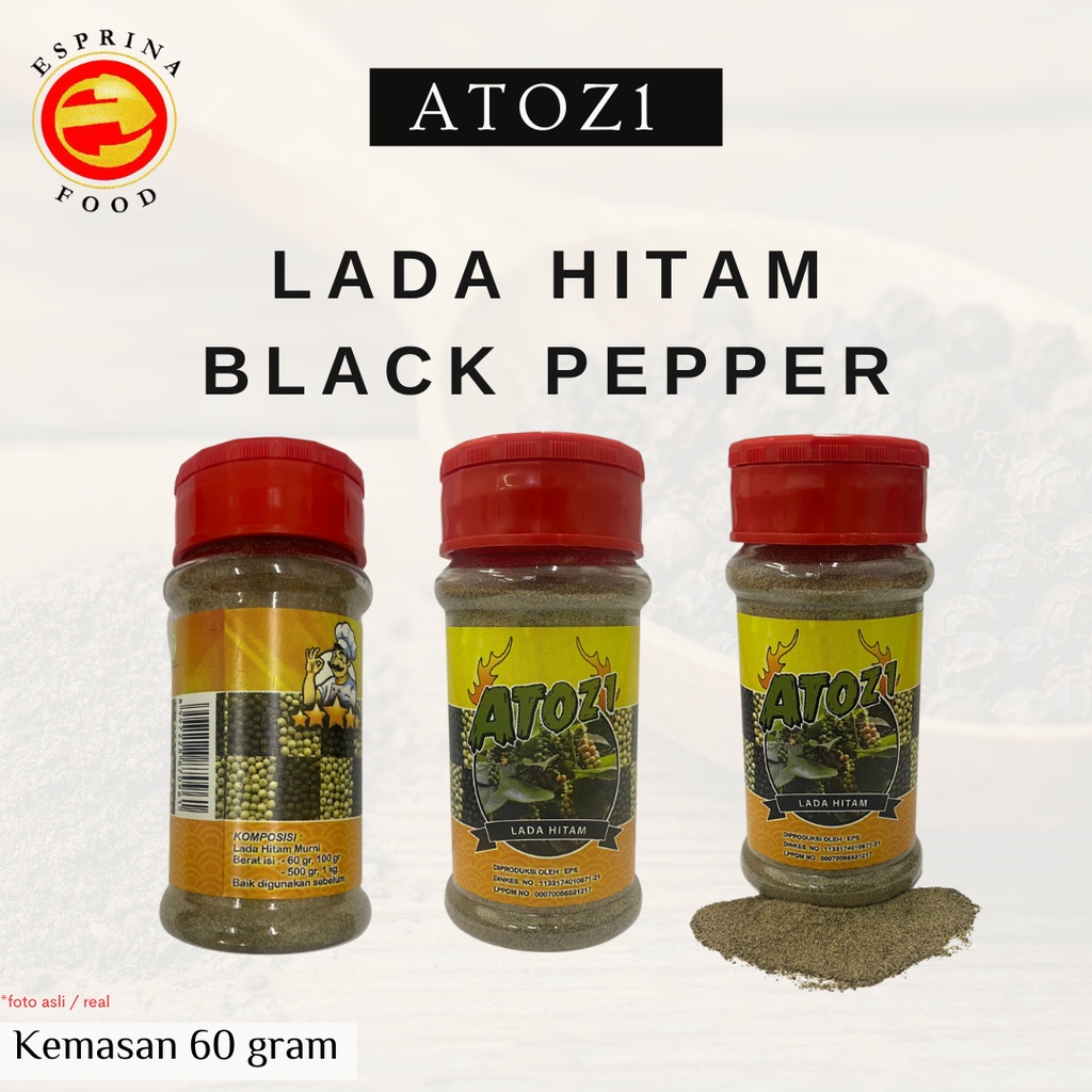 

LADA HITAM - BLACK PEPPER - Lada Hitam Bubuk - ATOZI - Kemasan botol 60 gram