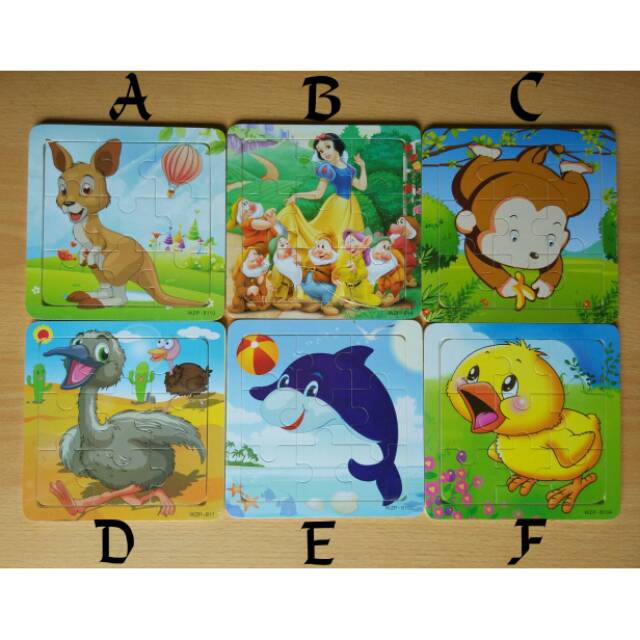 Promo AA mini wooden puzzle animal mainan puzzle animasi hewan