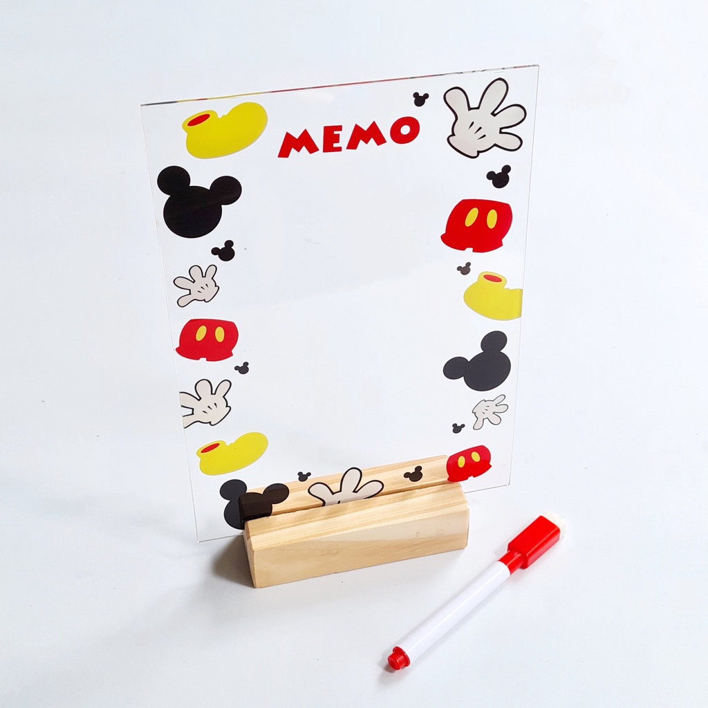 Memo Akrilik Mickey Mouse Custom gambar nama souvenir ulang tahun merchandise notes to do list A5 whiteboard