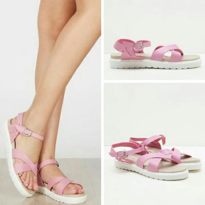 Sandal Sendal Sole Double Platform Docmart Princess Tali Pink Salem