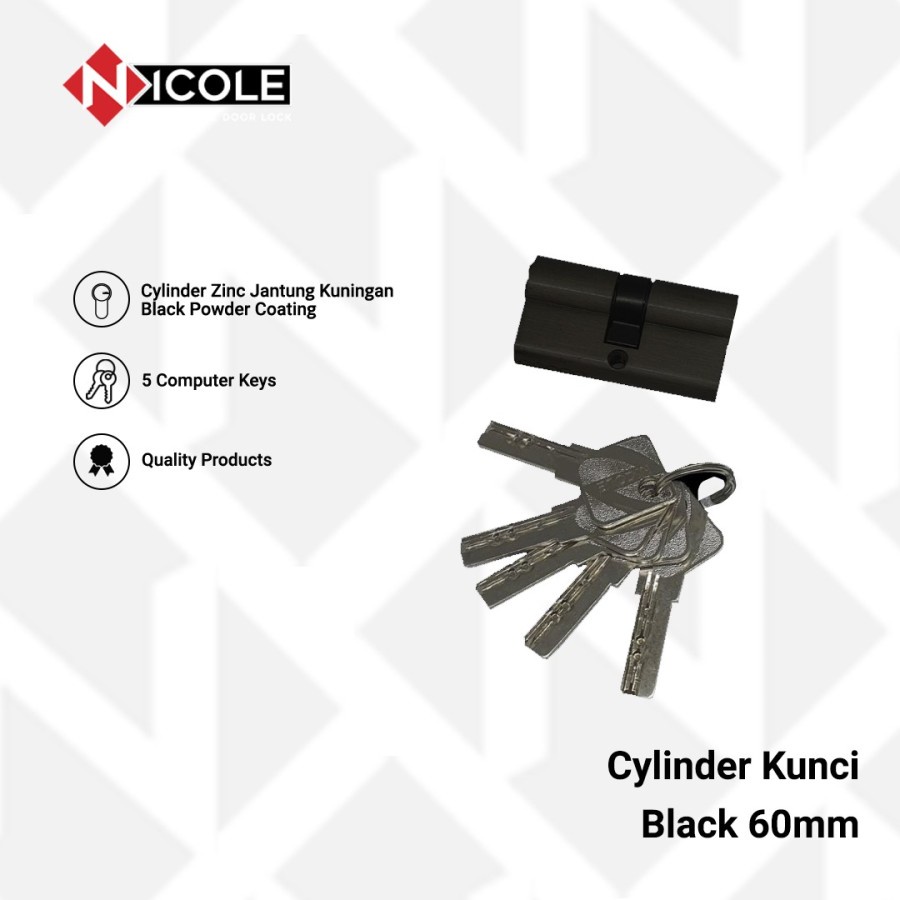 Silinder Kunci Hitam 60mm 5pcs / Cylinder Kunci / Anak Kunci Pintu