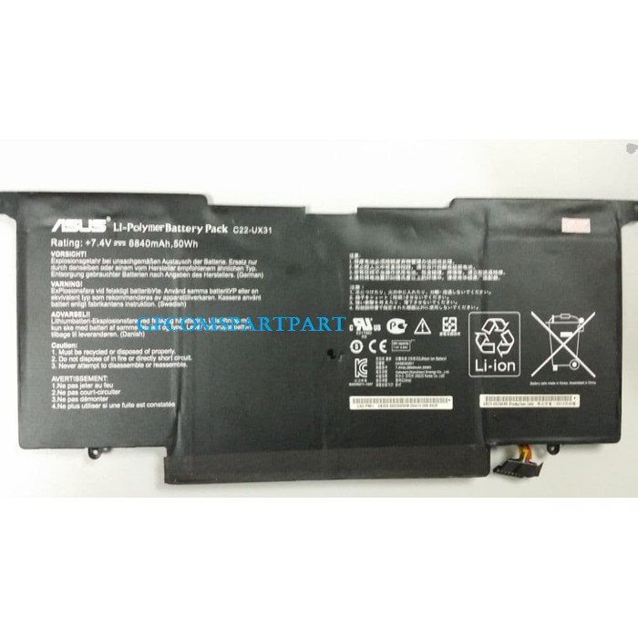 Baterai Laptop Asus C22-UX31 Series Asus UX31 UX31A UX31E UX31e-ma1 UX31e-mt1 UX31E-RSL8