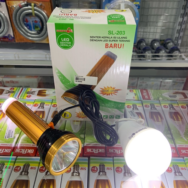 Senter Genggam LED Serbaguna Super Terang SL-203 Original Sunpro Free Bohlam LED dan Charger 2021