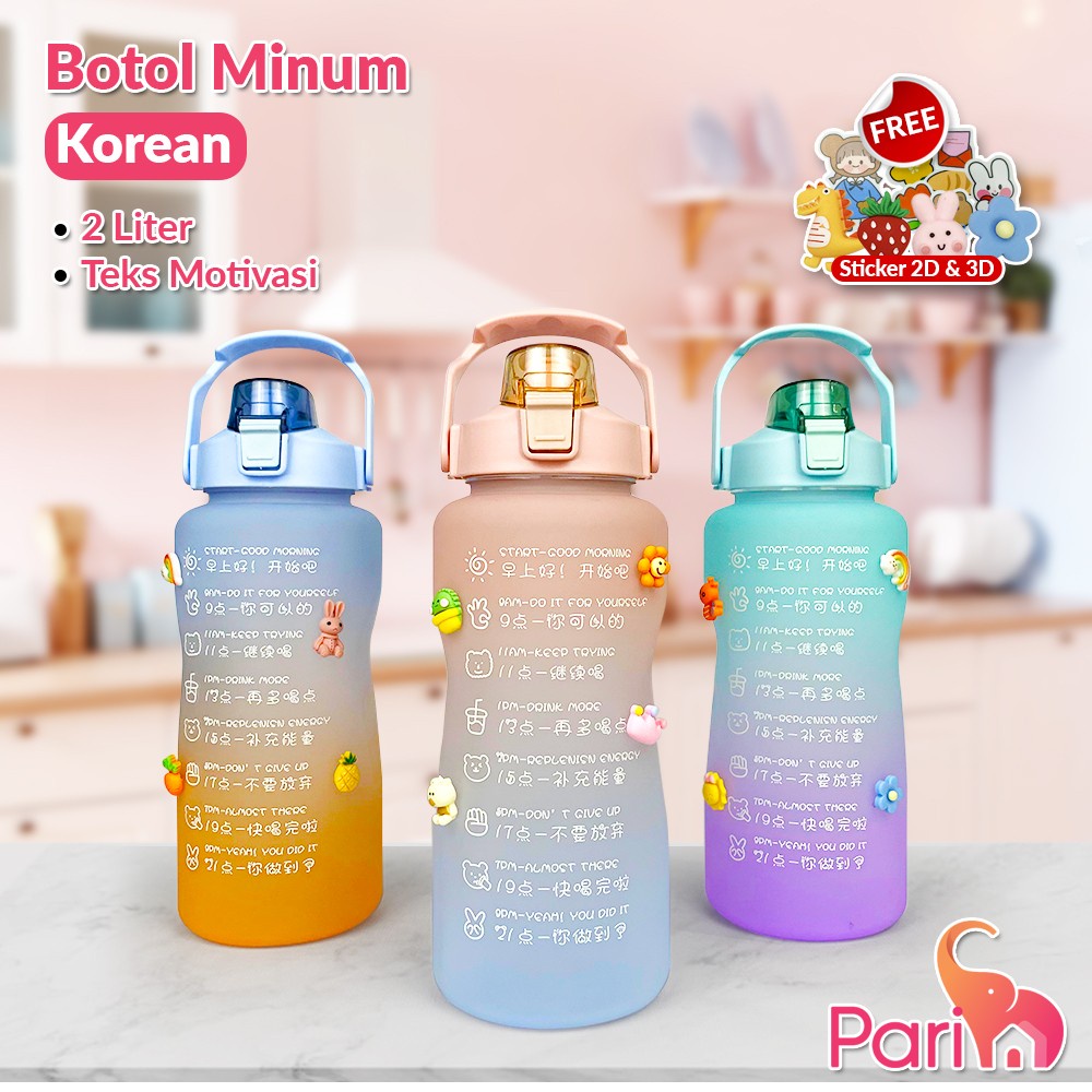 Botol Motivasi 2 Liter / Botol Minum Viral Free Sticker 2D &amp; 3D