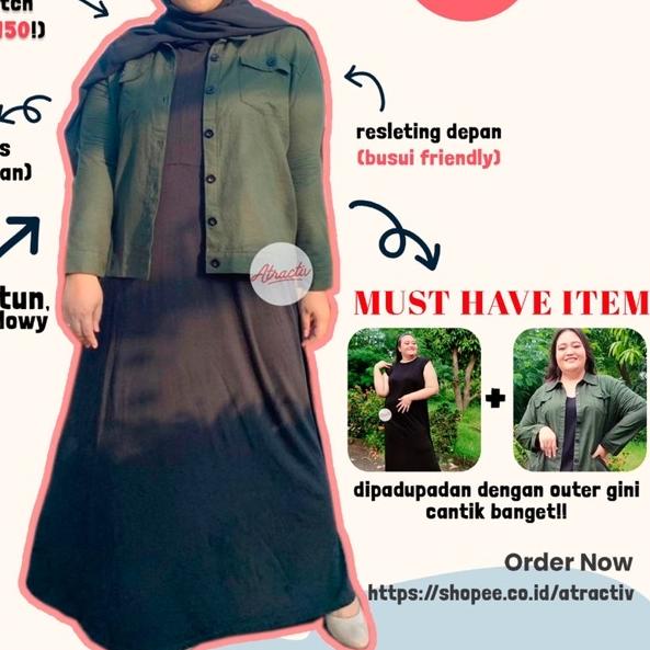 ➤ ATRACTIV Dress Kaos Tanpa Lengan Jumbo LD120 LD130 LD142 Manset Gamis Jumbo Inner Dress Hitam Jumb