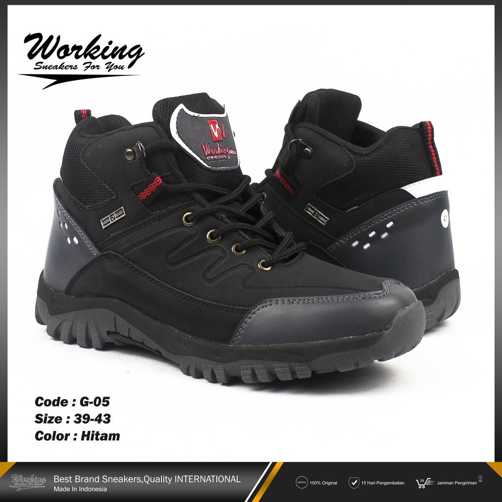 Sepatu Safety Boot Working G-05 // Sepatu Kerja Lapangan Proyek // Sepatu Pria Keren // Sepatu Kulit Pria Hiking 100% Realpict Bisa COD