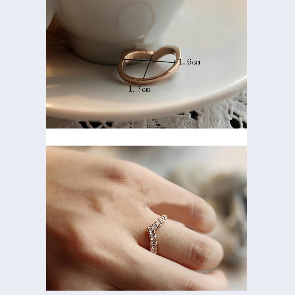 Cincin Desain unik Korea berbentuk V wanita bertatahkan berlian cincin sederhana Rings