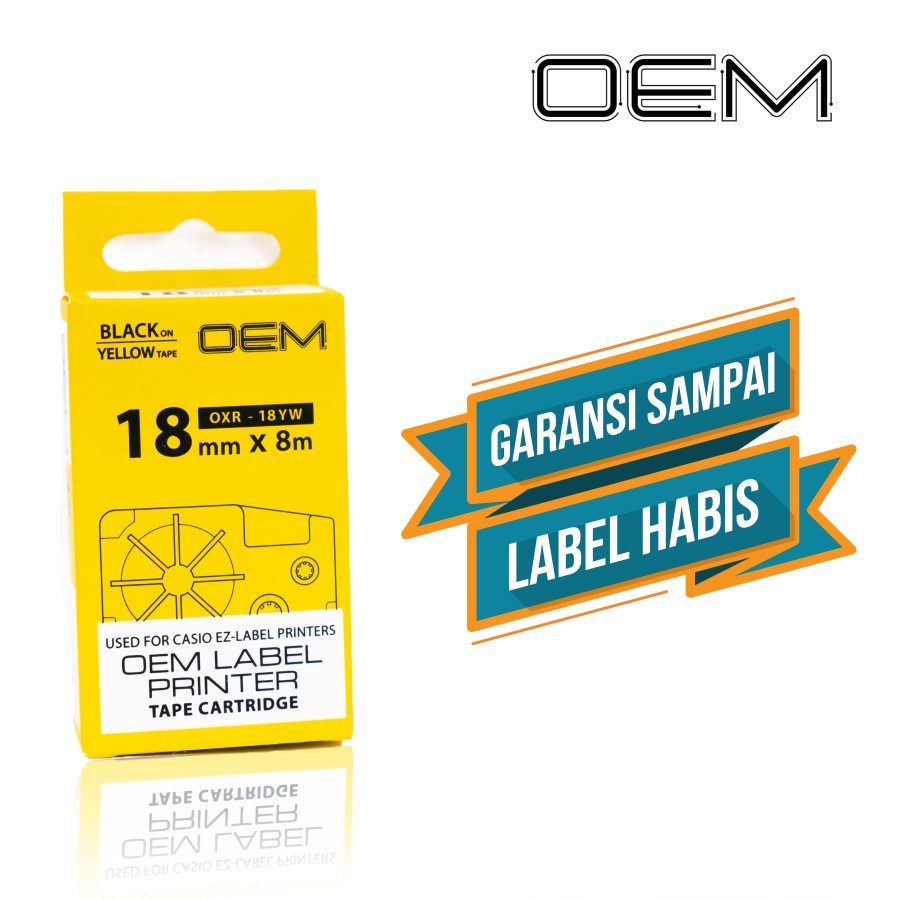 

OEM TAPE LABEL18MM BLACK INK YELLOW (OXR-18YW) FOR USE ON EZ CASIO (COMPATIBLE)