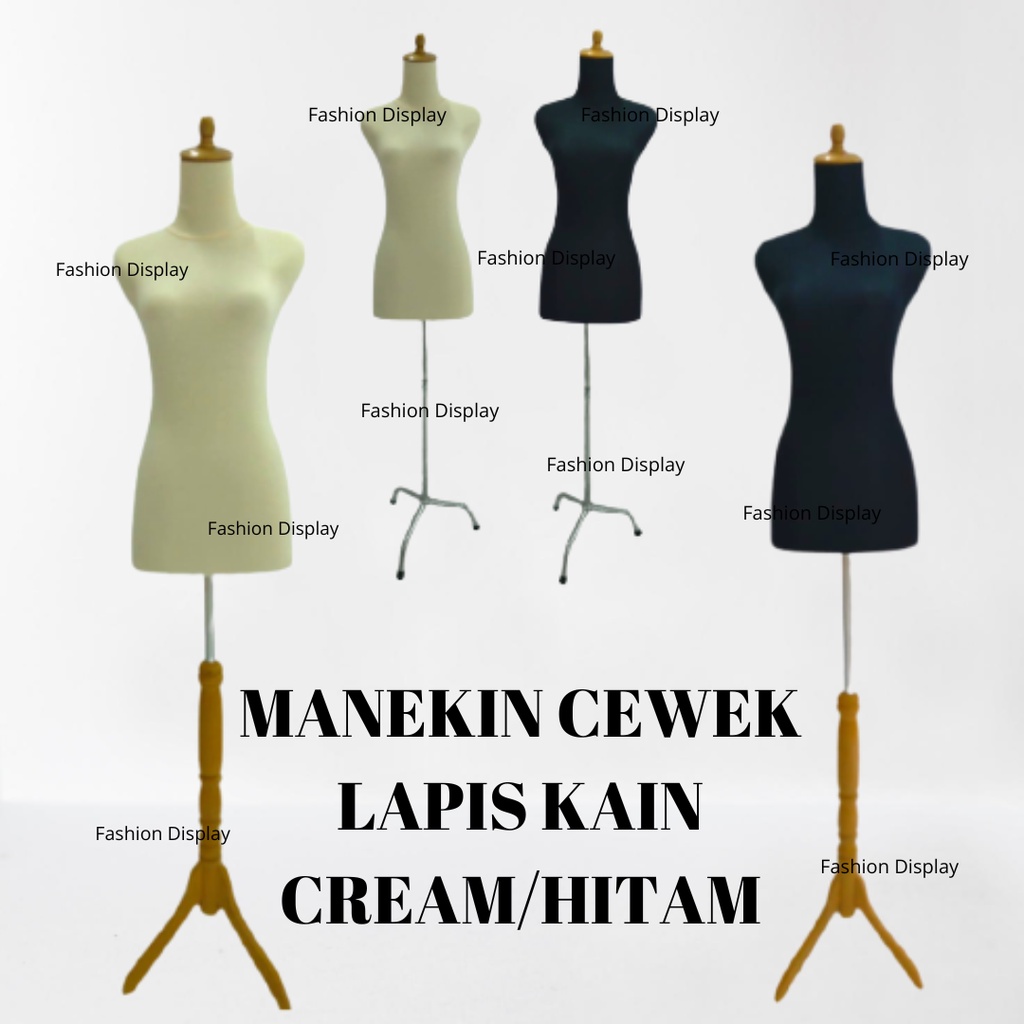 Patung Manekin DM Cewek Setengah Badan Lapis Kain Topi Plastik Dress Making Cewek