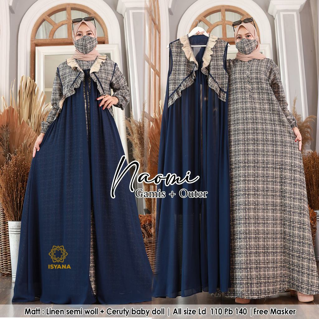 naomi gamis pakaian baju bju dress dres maxy maxi gaun 1 one set setelan outher syari ld 110 jumbo b