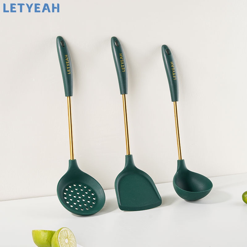 letyeah Alat masak set 3pcs / sendok sup dengan lubang / sutil silikon / spatula silikon tahan panas / kitchen silicone tools set