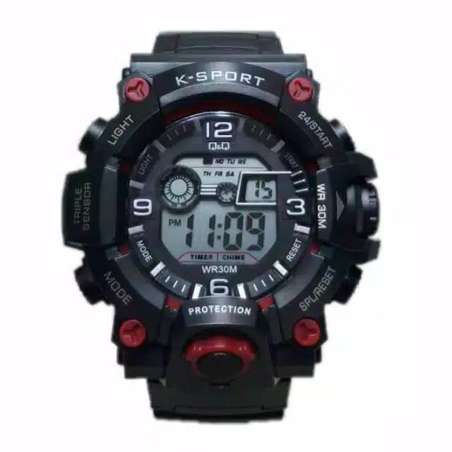 Jam Tangan Pria Anti Air Sporty Q&amp;Q Digital Strap Rubber QQ001
