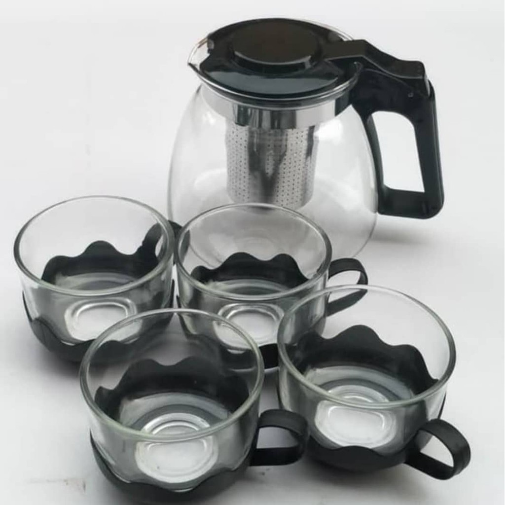 Jual Tea Pot Set Kaca Dengan Saringan 5in1 tempat air minuman kopi teh