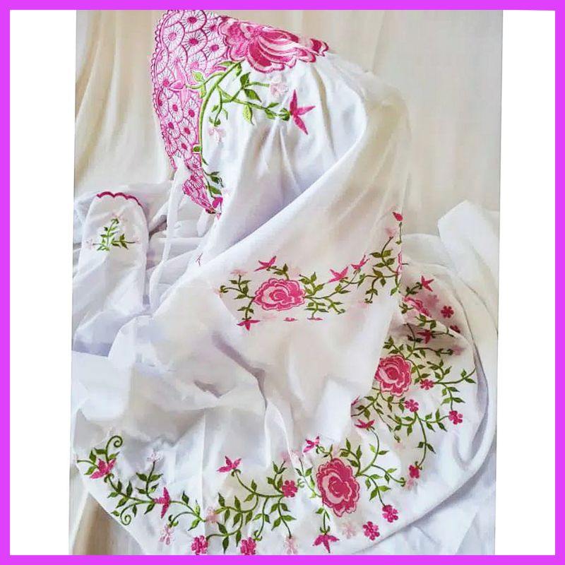 [COD]Mukena Dewasa Terusan Bordir  Mukenah Terusan/Lajur Polino Mukenah lajuran dewasa Bordir Putih 