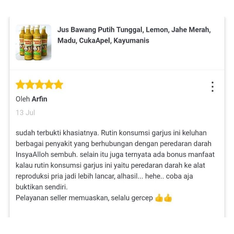 Jus Bawang Putih Tunggal, Lemon California, Cuka Apel, Jahe Merah, Madu Murni dan Kayu Manis - Detox, Pelangsing, Diet, Asam Urat, Kolesterol, Vertigo,  Maag, Garjus, Garlic Juice Herbal PL350