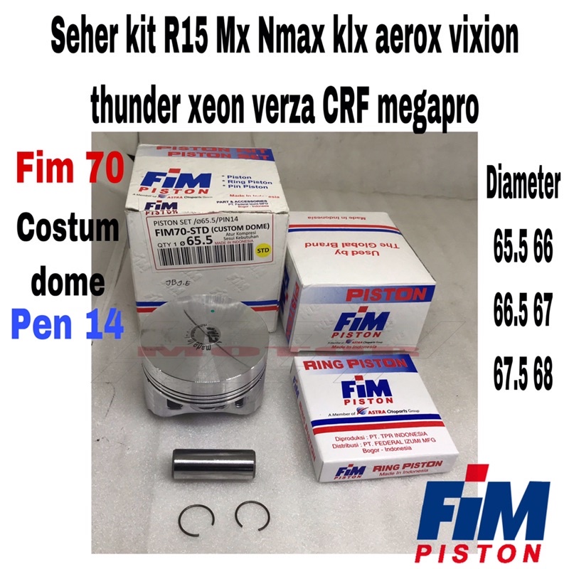 piston kit seher kit R15 MX Nmax klx aerox vixion thunder xeon verza CRF megapro diameter 65.5 66 66