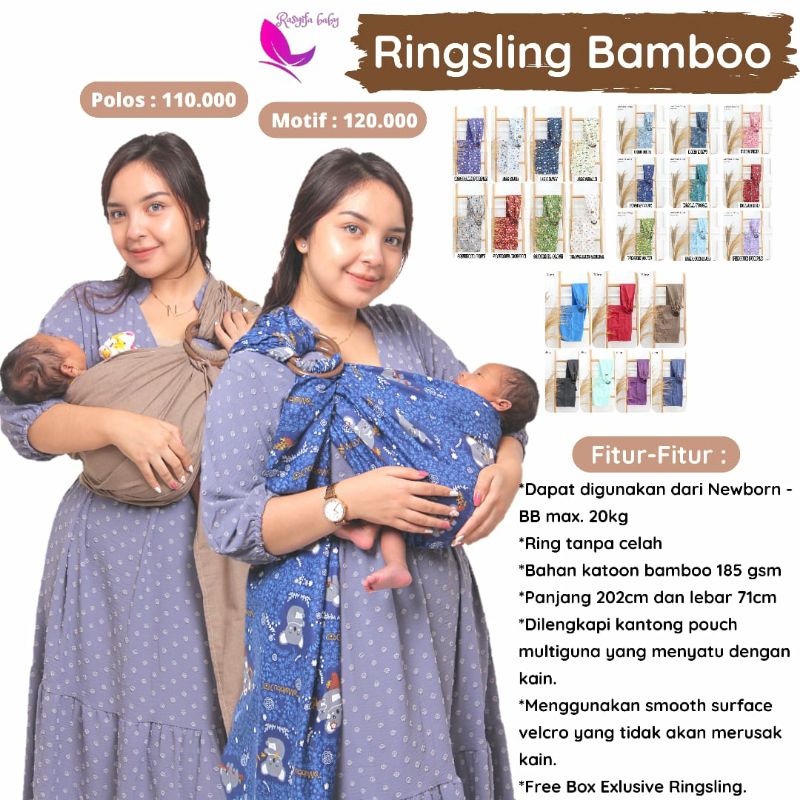 Ringsling Bamboo CuddleMe Gendongan Bayi Samping Airsling Cuddle Me 0-5 tahun empuk ring tanpa celah Jarik Gendong