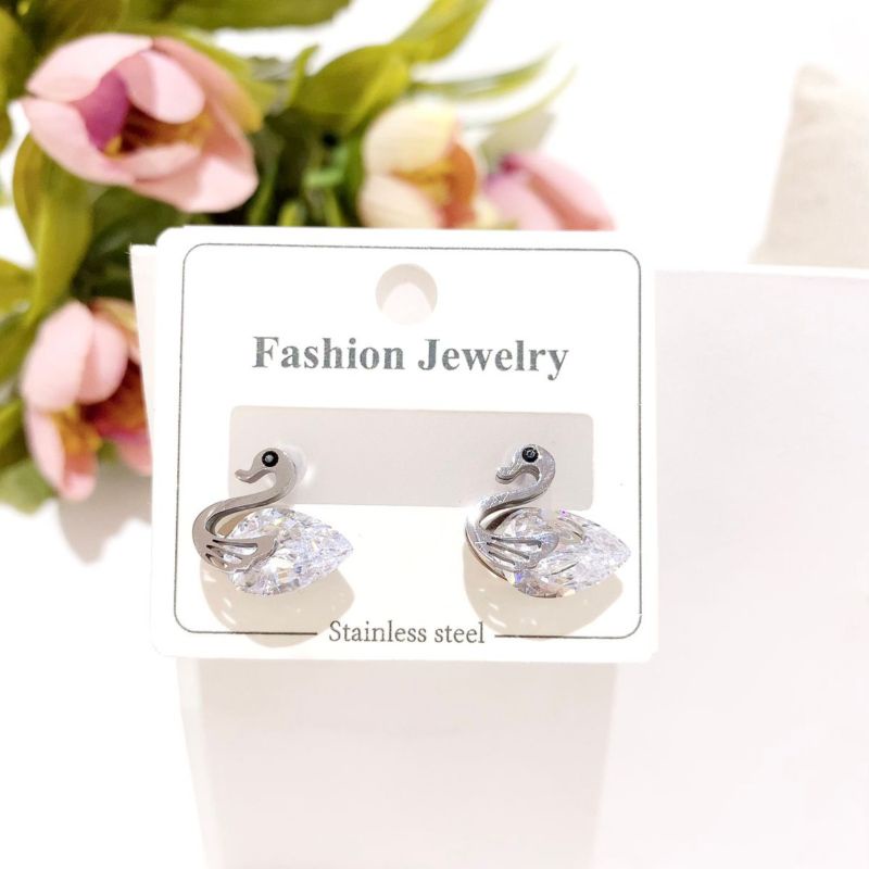 Anting Titanium Asli Motif Swan Silver Stainless steel asli anti karat anti alergi Premium Quality T2