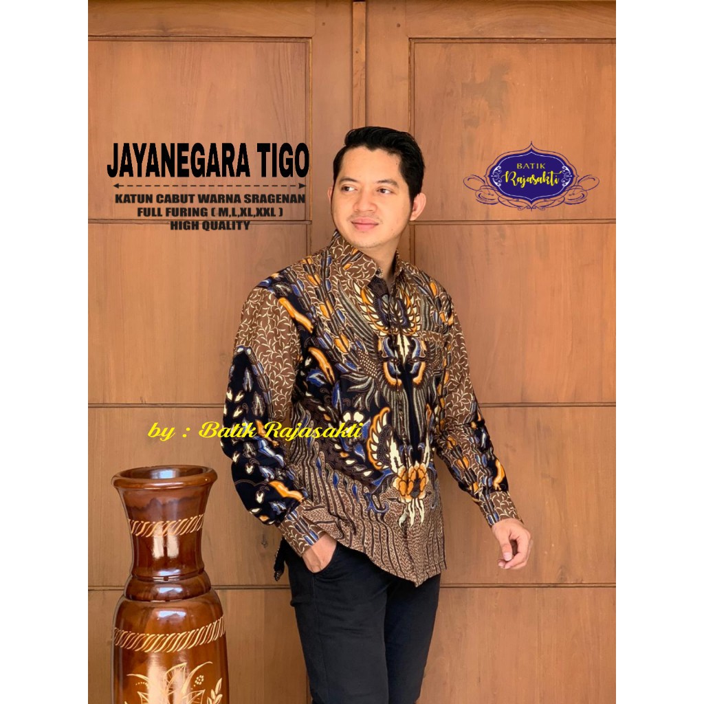 JAYANEGARA TIGO Kemeja Batik Pria Lengan Panjang Katun Halus FULL FURING Rajasakti