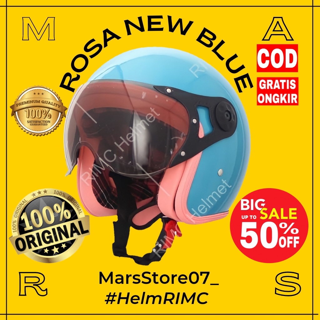 Helm Helem Helmet Custom Bogo Retro Vespa Classic Clasic Klasik Vintage Premium Polos Motif Biru Sni