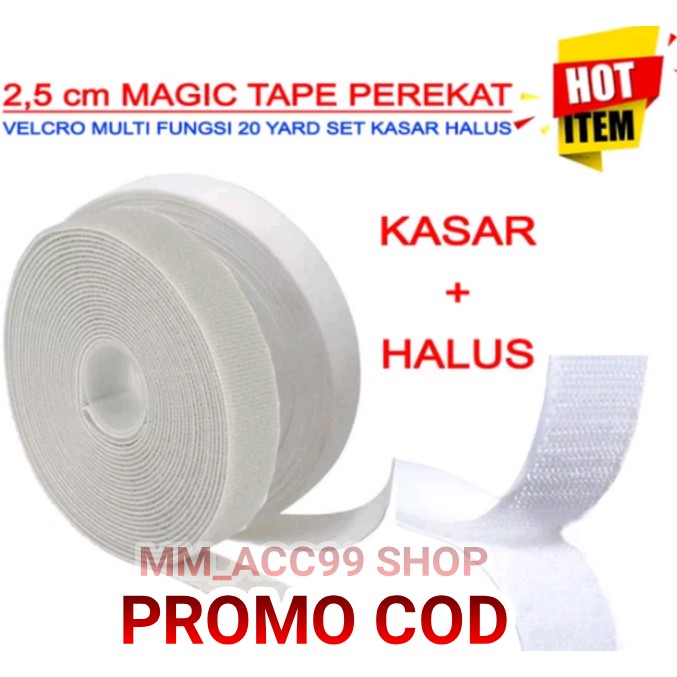 1SET HALUS DAN KASAR WARNA PUTIH VELCRO MAGIC TAPE 1 INCH 2,5 CM / Perekat Velcro WARNA PUTIH