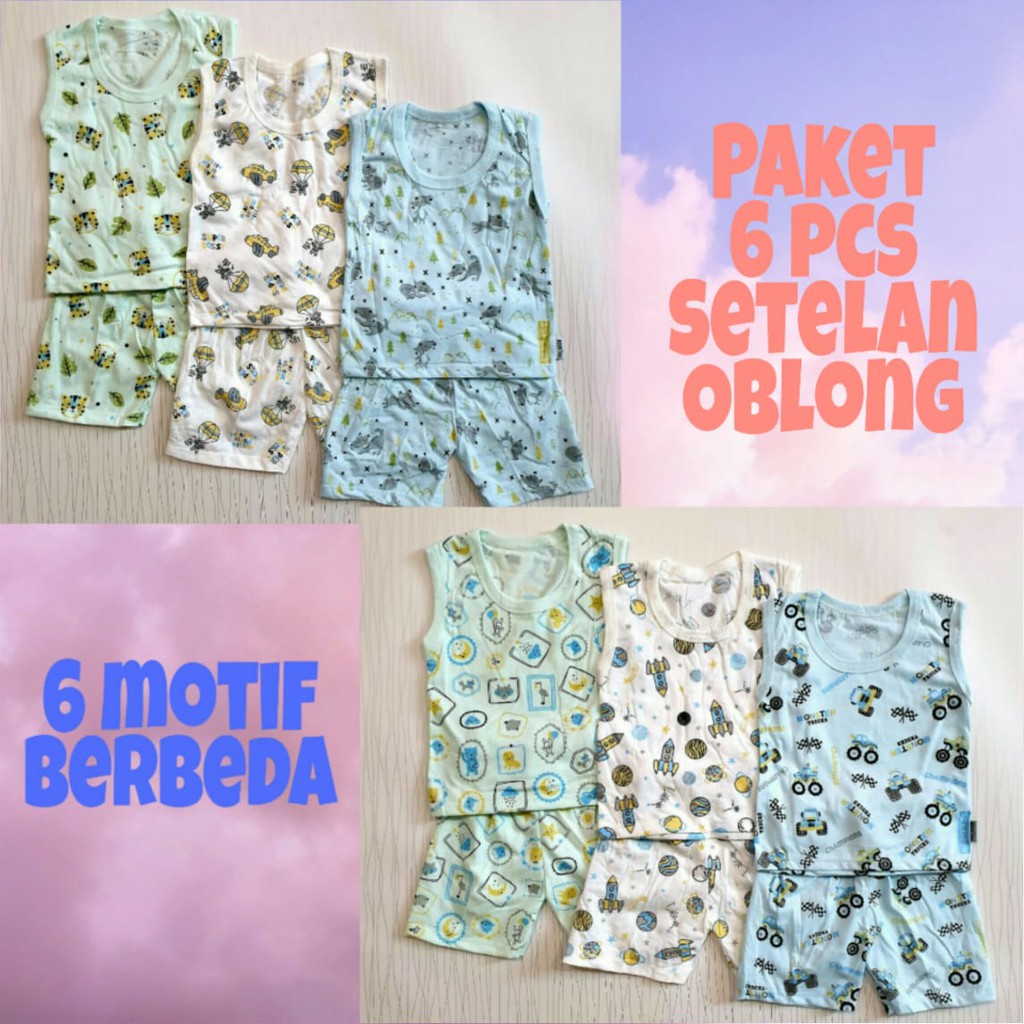 Paket 6 pcs setelan oblong anak motif random pakaian bayi