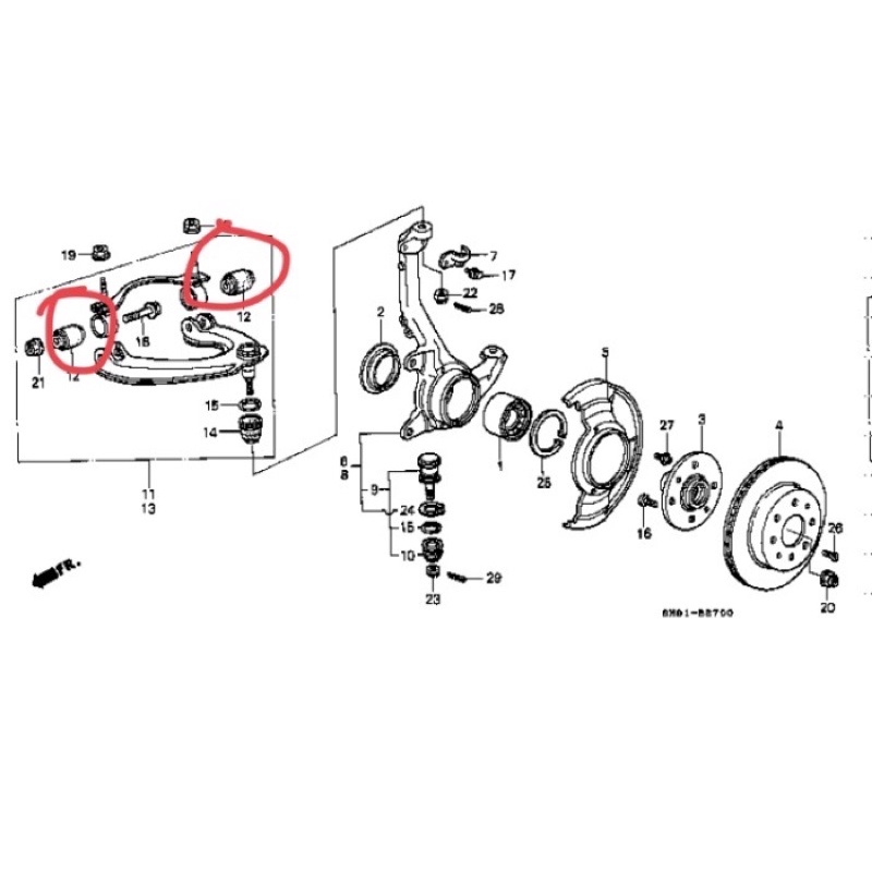 Bush Upper Arm Depan Honda Grand Civic, Civic LX, Nova tahun 1988-1991