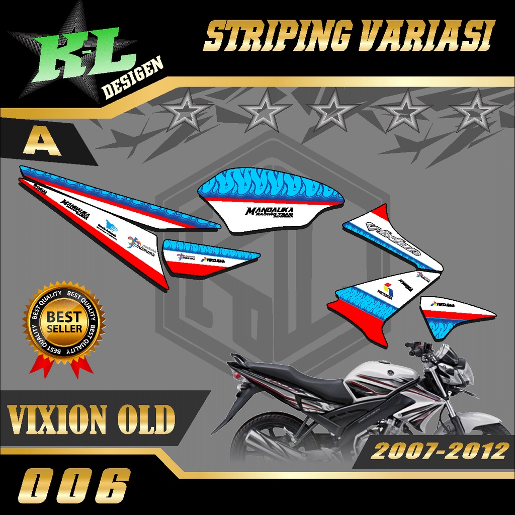 Sticker Striping Vixion Old 2007/2012 015-Stiker Variasi List Motor Desain Pertamina Mandalika KL-00