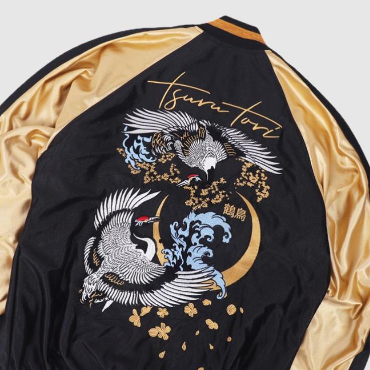 Banyak Dipakai.. Jaket Sukajan Murayama - Tsuru Tori - Hitam Gold