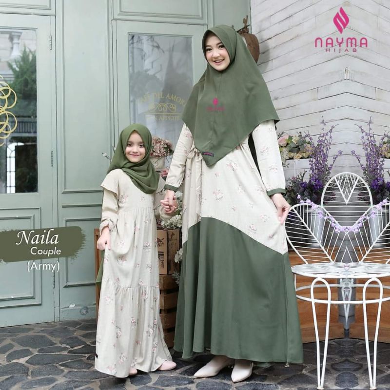 Naila Dress Nayma Hijab || Gamis Couple || Gamis Army