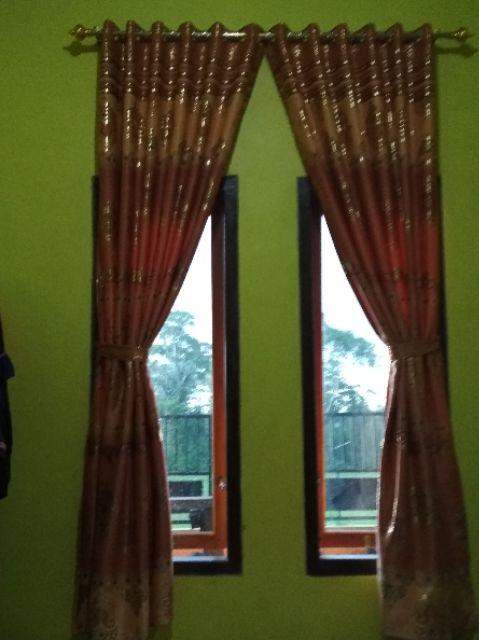 Gorden Pintu Kamar Minimalis Blackout Import Printing Coklat Pink Model Smokring Ukuran 130 X 230