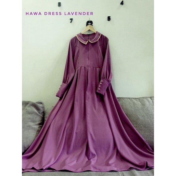 Hawa Dress gamis Premium design lengan balon realpict-Lavender
