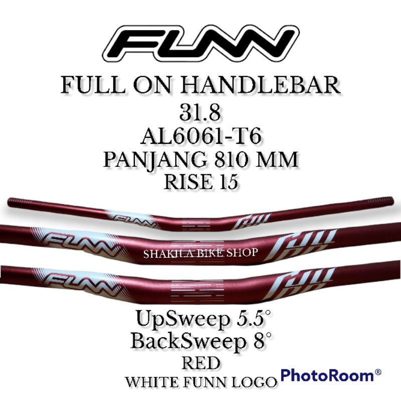 Stang Handlebar Funn Full On Red 31.8 Panjang 810 Mm Rise 15 White Funn Logo